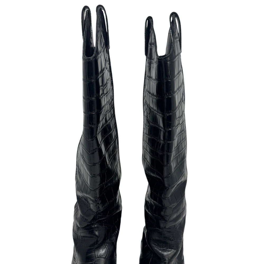 Marc Fisher Haze Boots Black Croc Embossed Heeled Size 8 - Picture 10 of 14